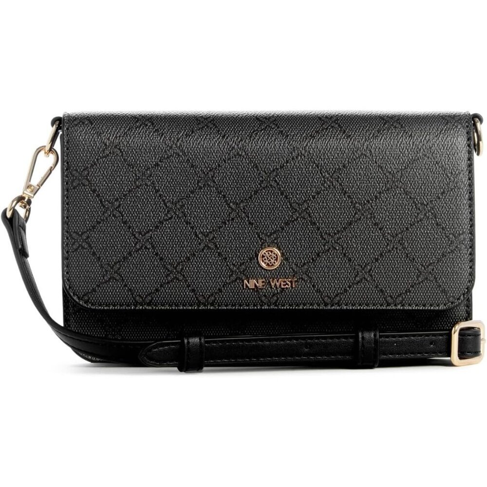Women's Lockup 9 Phone Wallet Crossbody Micro Pebble Material Snap Closure
